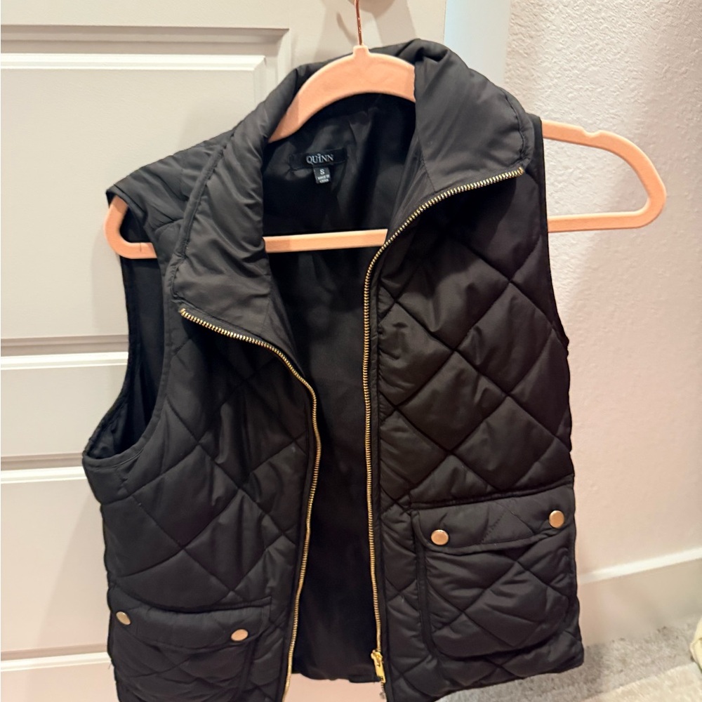 Black Quilted Vest with Gold Zipper